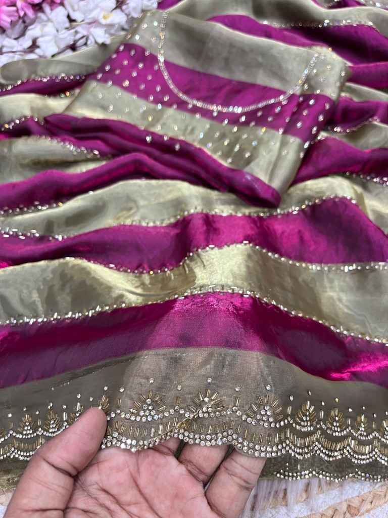 SPACE SOFT SILK BLOOMING JARKHAN SIROSKI WORK SAREE
