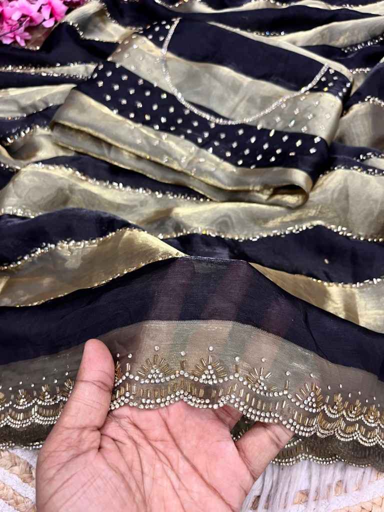 SPACE SOFT SILK BLOOMING JARKHAN SIROSKI WORK SAREE