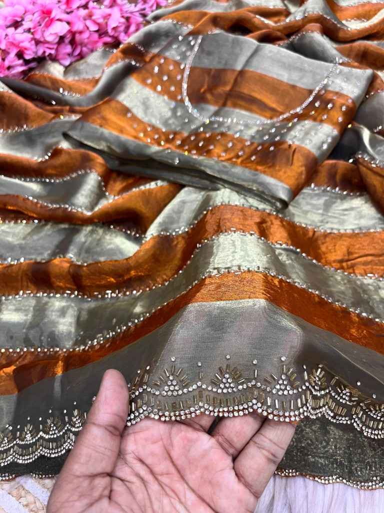 SPACE SOFT SILK BLOOMING JARKHAN SIROSKI WORK SAREE