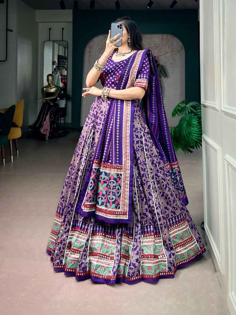  TASAR SILK ICONIC SPARKLE LACE BORDER NAVRATRI LEHENGA CHOLI 