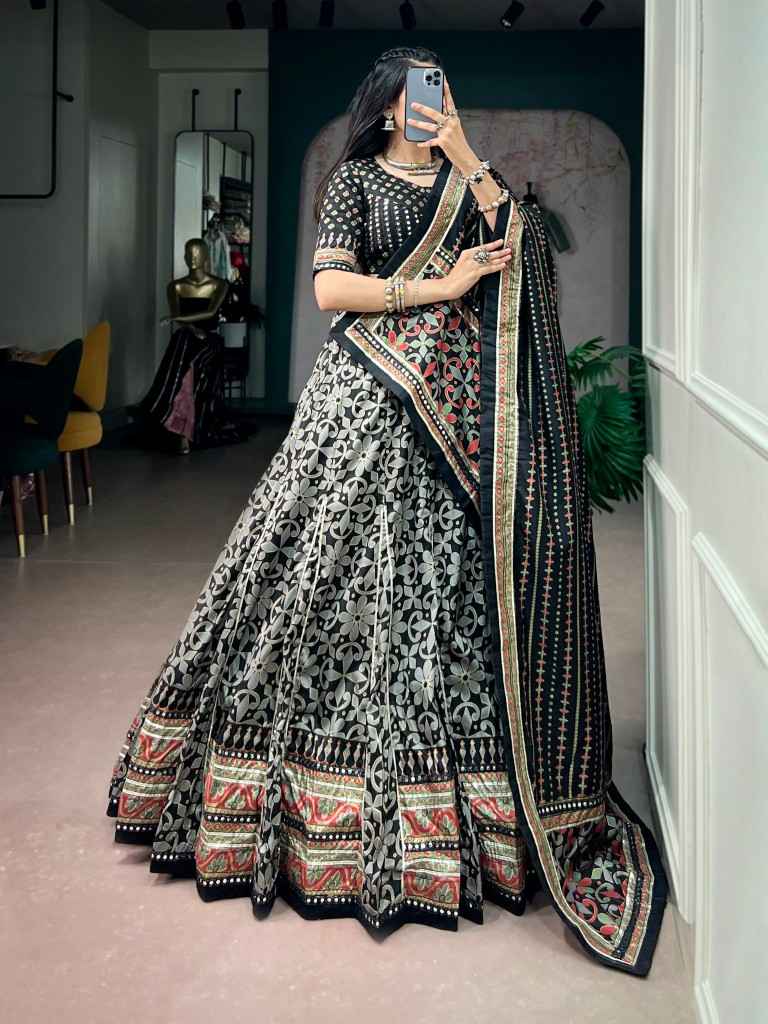  TASAR SILK ICONIC SPARKLE LACE BORDER NAVRATRI LEHENGA CHOLI 