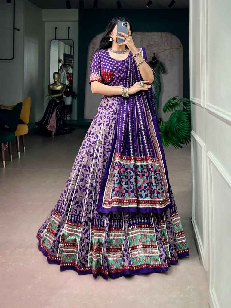  TASAR SILK ICONIC SPARKLE LACE BORDER NAVRATRI LEHENGA CHOLI 