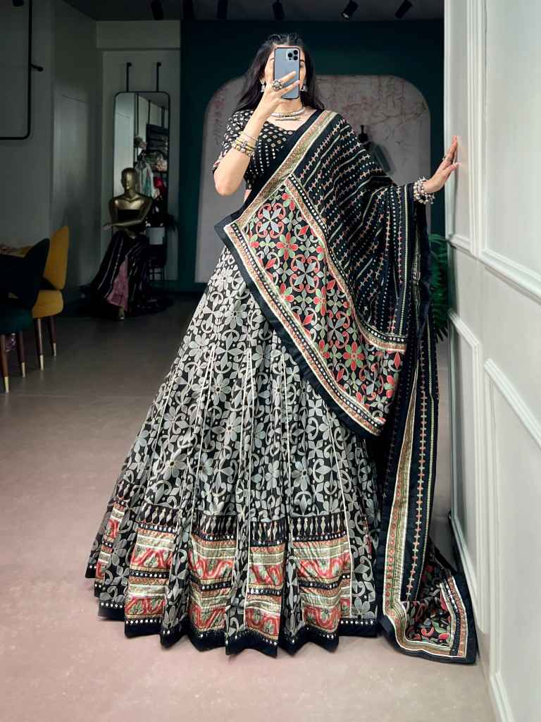  TASAR SILK ICONIC SPARKLE LACE BORDER NAVRATRI LEHENGA CHOLI 