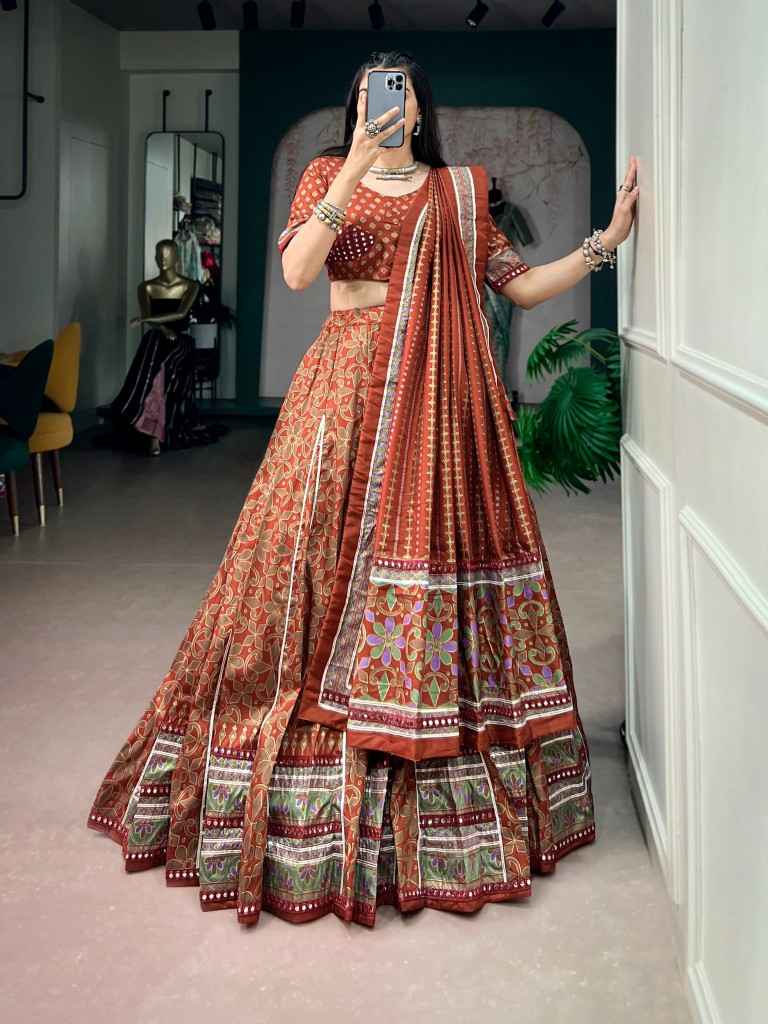  TASAR SILK ICONIC SPARKLE LACE BORDER NAVRATRI LEHENGA CHOLI 
