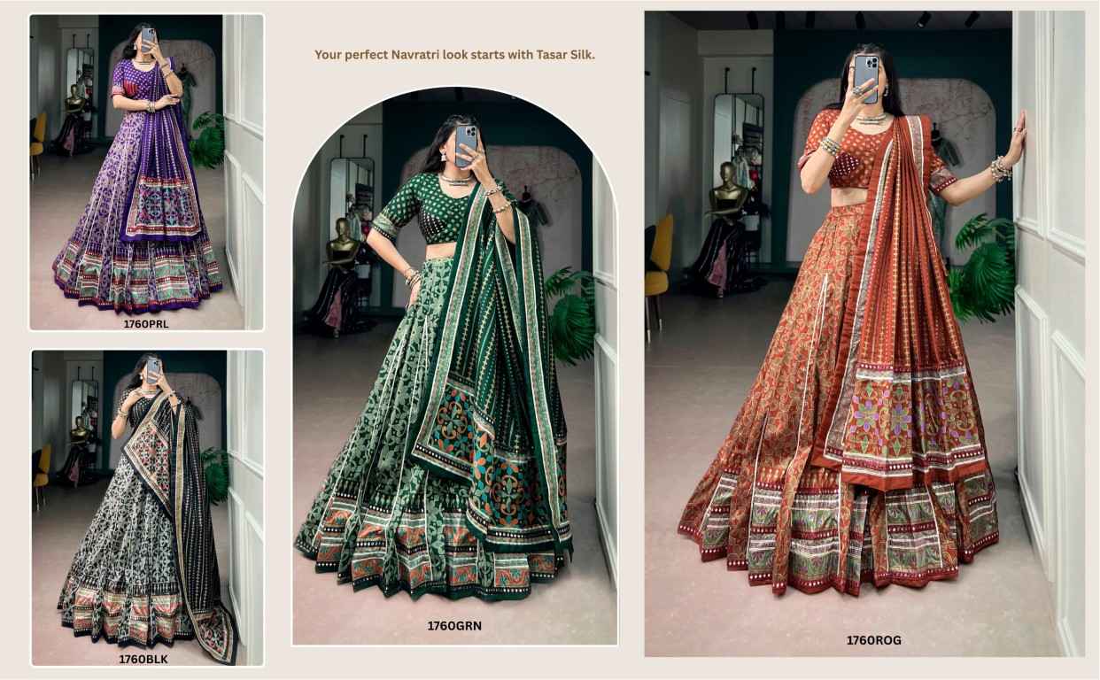  TASAR SILK ICONIC SPARKLE LACE BORDER NAVRATRI LEHENGA CHOLI 