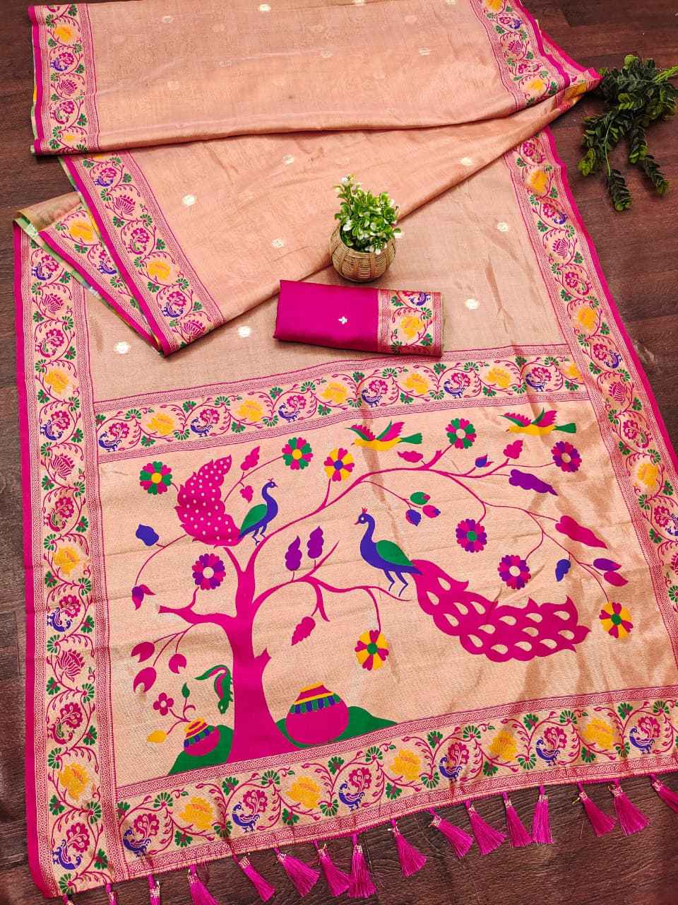 TISSUE PAITHANI MINA ZARI WEAVING WORK SAREE