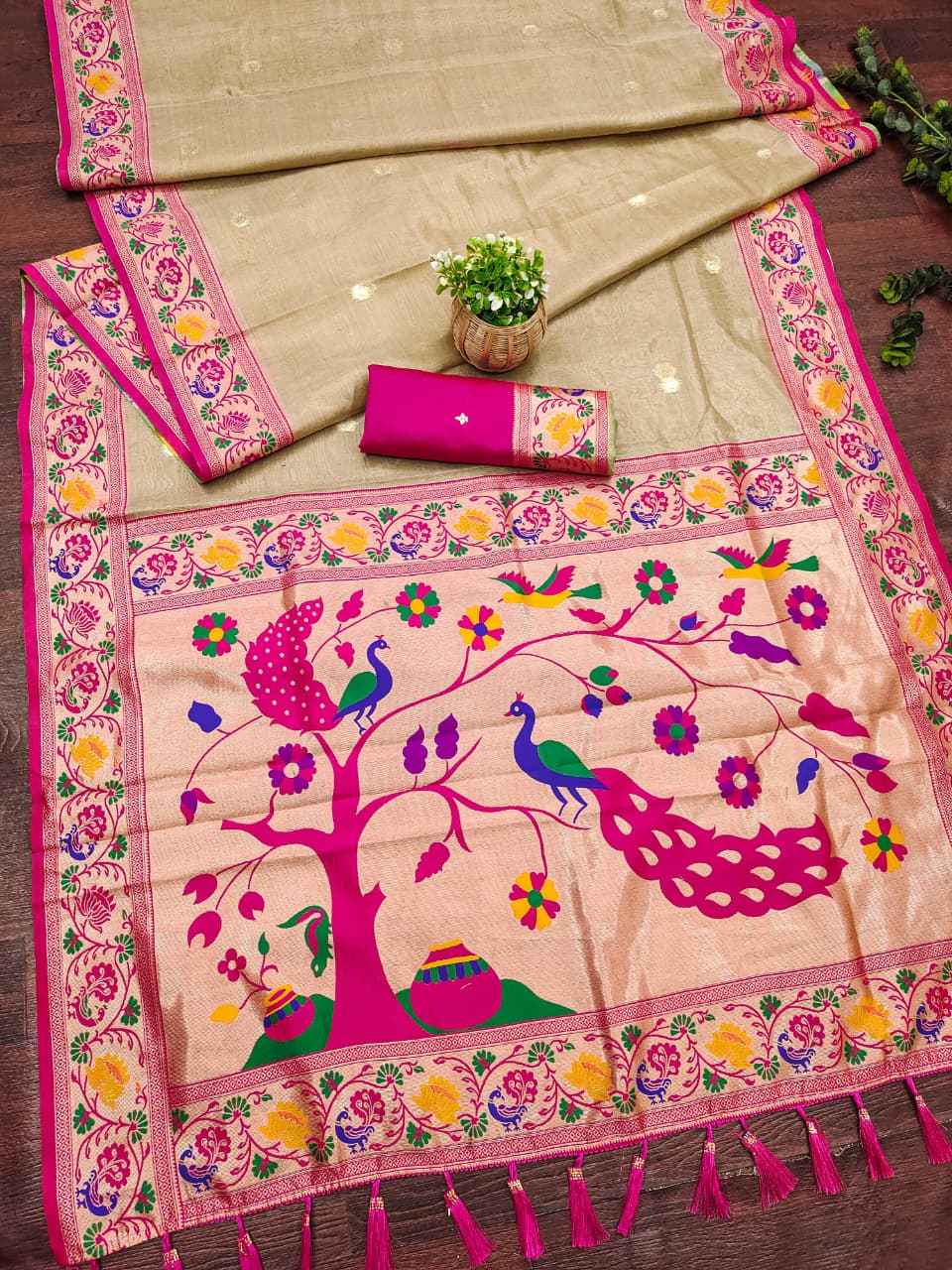 TISSUE PAITHANI MINA ZARI WEAVING WORK SAREE