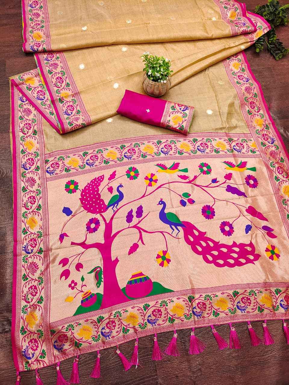 TISSUE PAITHANI MINA ZARI WEAVING WORK SAREE