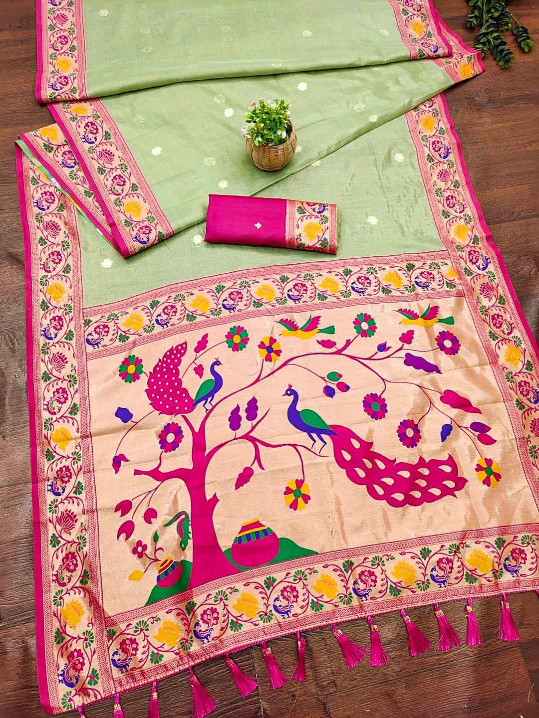 TISSUE PAITHANI MINA ZARI WEAVING WORK SAREE