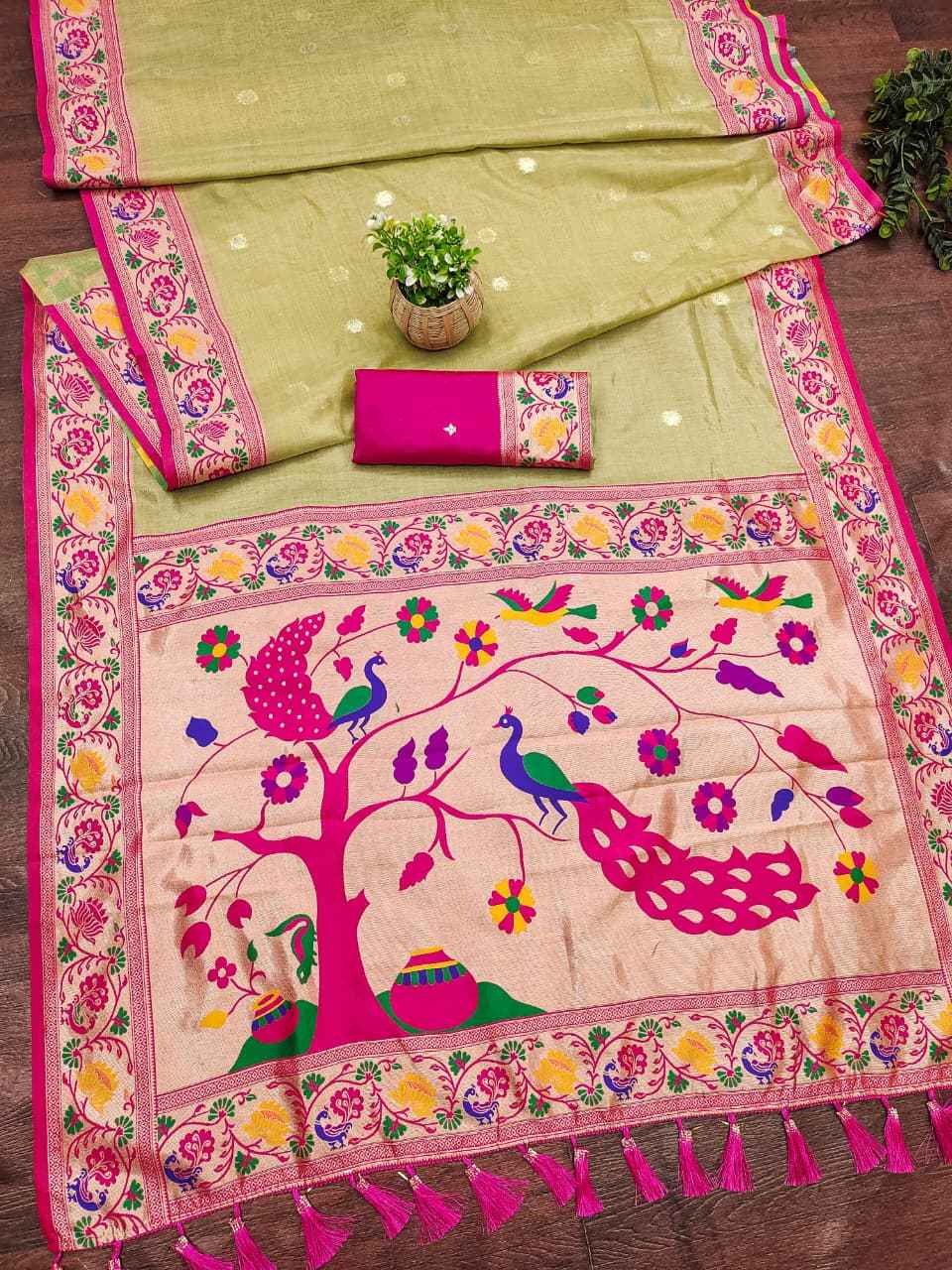 TISSUE PAITHANI MINA ZARI WEAVING WORK SAREE