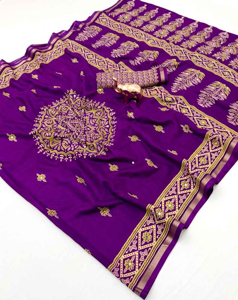 TUSSAR SILK MANDALA WITH FLORAL AJARKH DESIGN SAREE