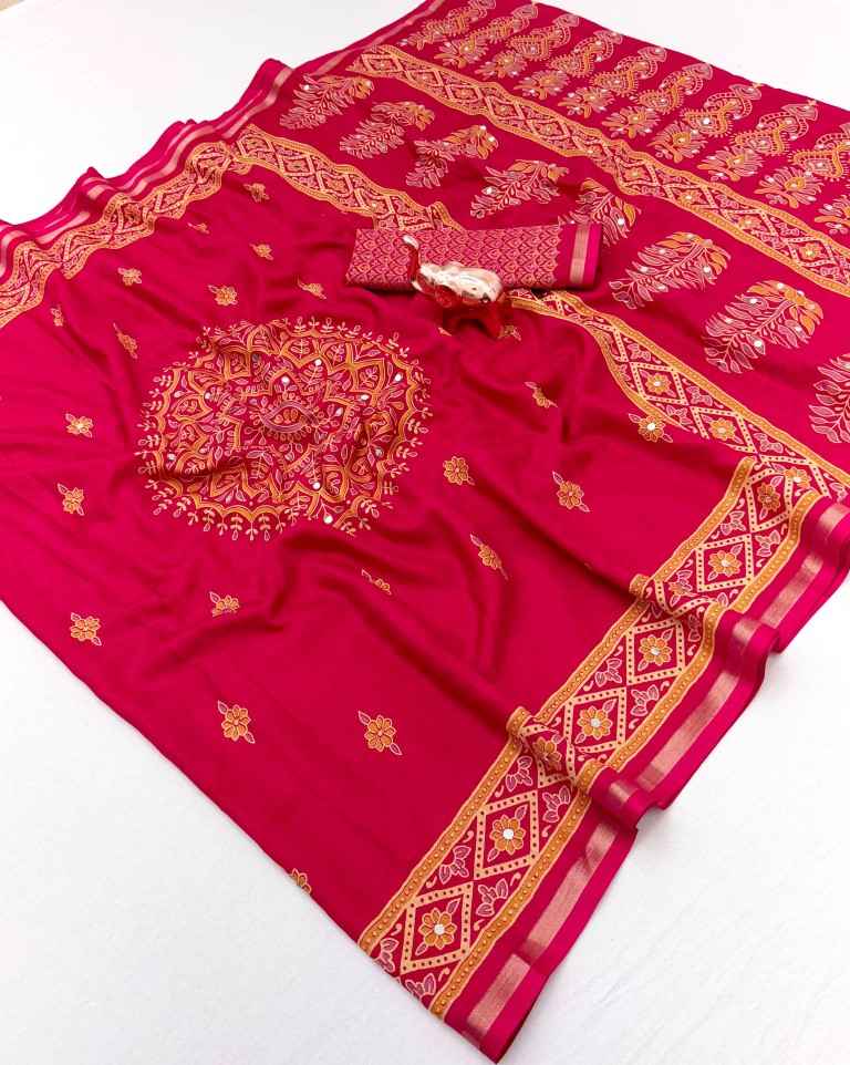 TUSSAR SILK MANDALA WITH FLORAL AJARKH DESIGN SAREE