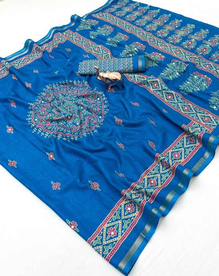 TUSSAR SILK MANDALA WITH FLORAL AJARKH DESIGN SAREE