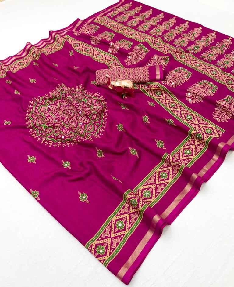 TUSSAR SILK MANDALA WITH FLORAL AJARKH DESIGN SAREE