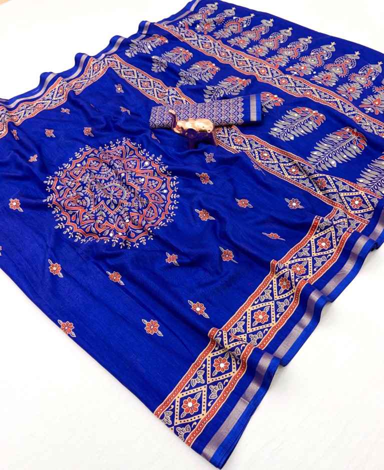 TUSSAR SILK MANDALA WITH FLORAL AJARKH DESIGN SAREE