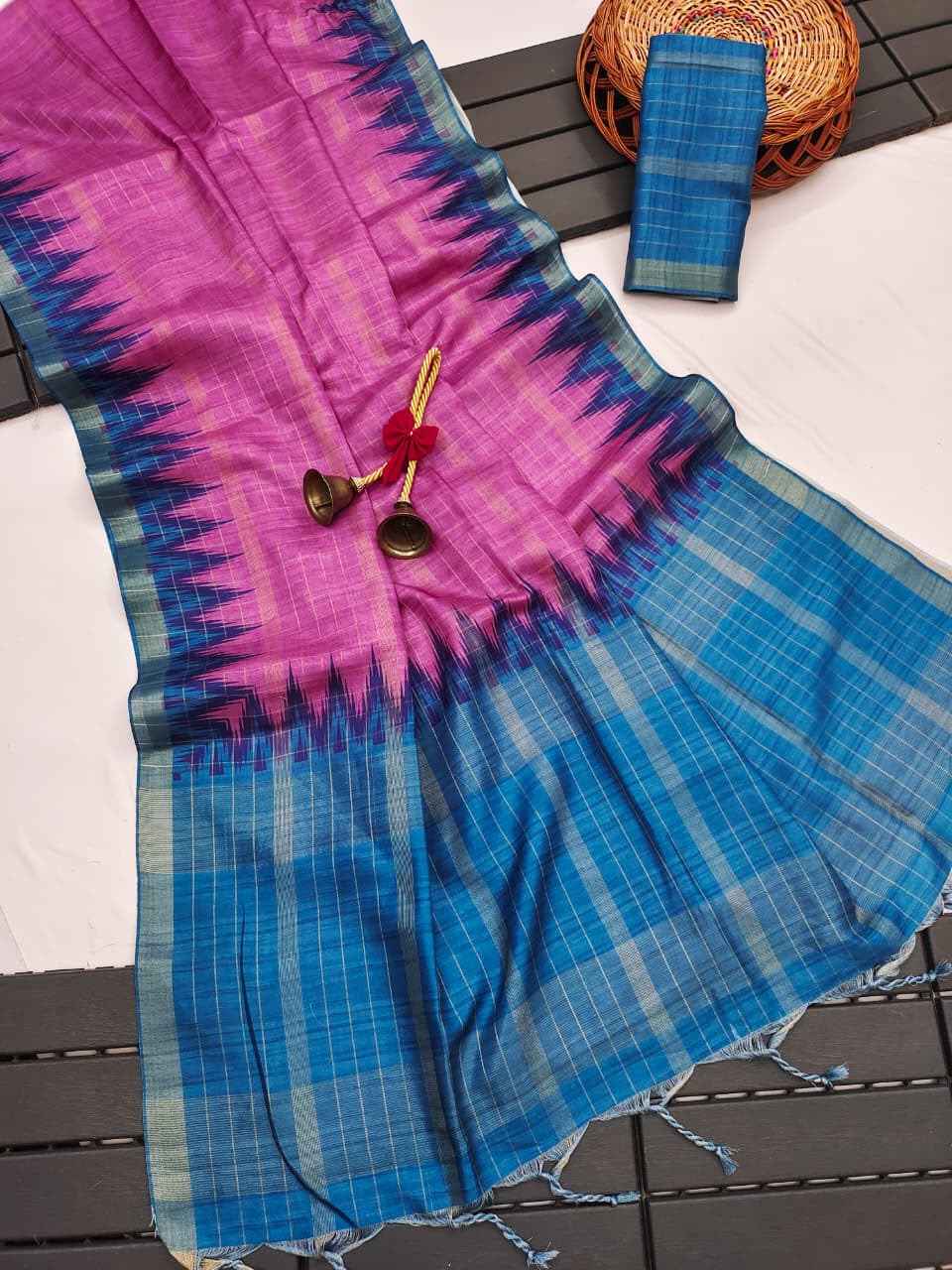 SOFT TUSSAR SILK ZARI WEAVING CHECKS PATTERN SAREE 1 