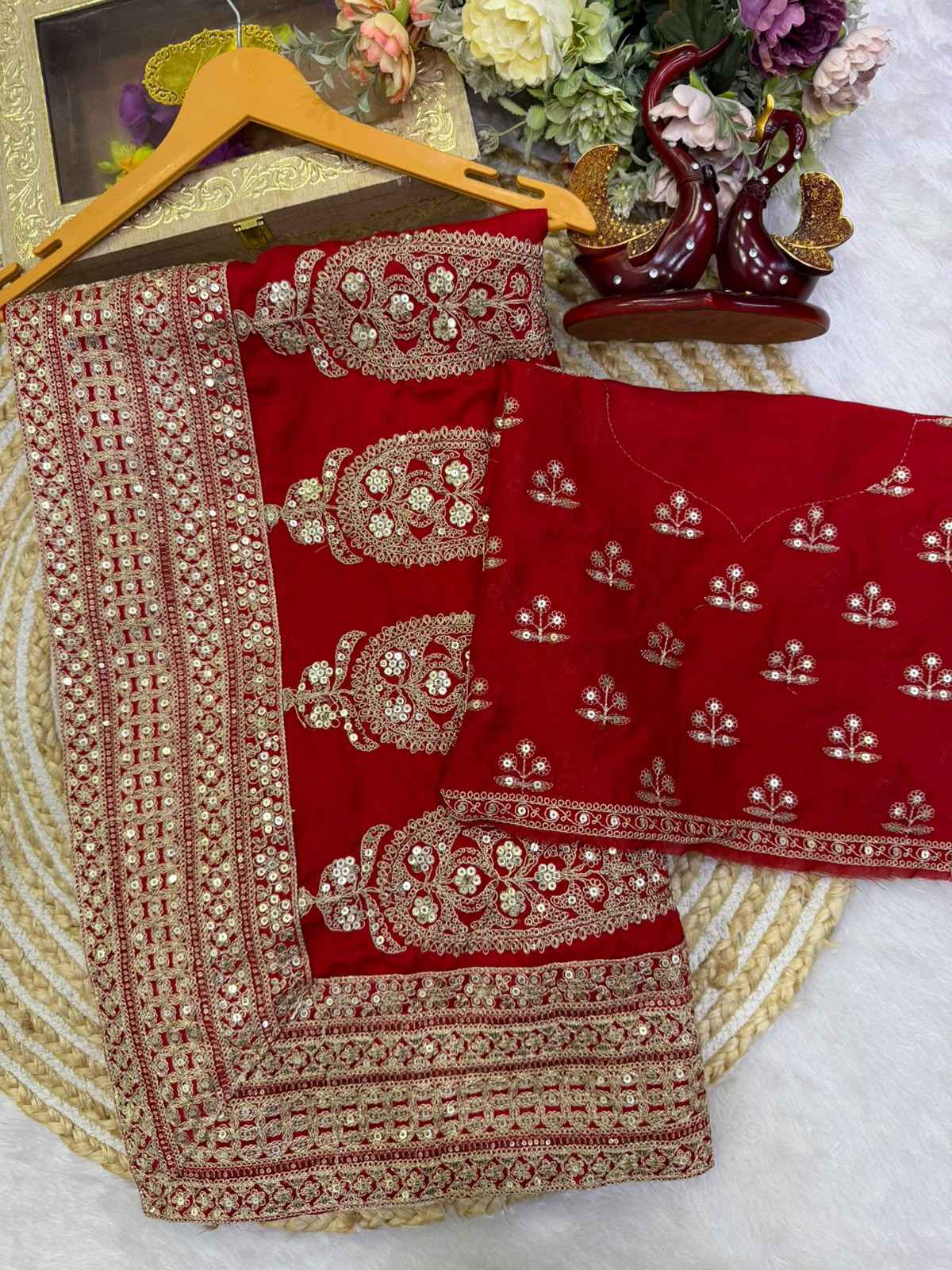BLOOMING VICHITRA SILK SEQUANCE AND DORI EMBROIDERY WORK SAREE
