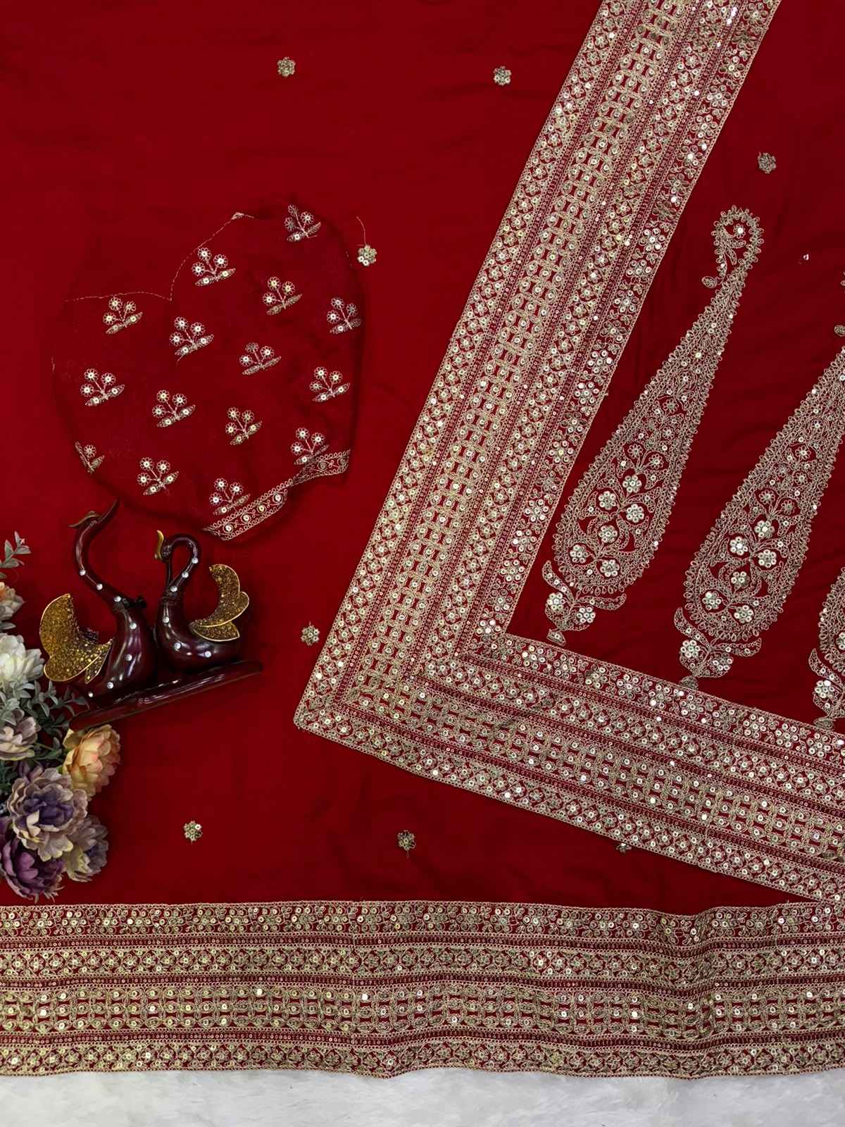 BLOOMING VICHITRA SILK SEQUANCE AND DORI EMBROIDERY WORK SAREE