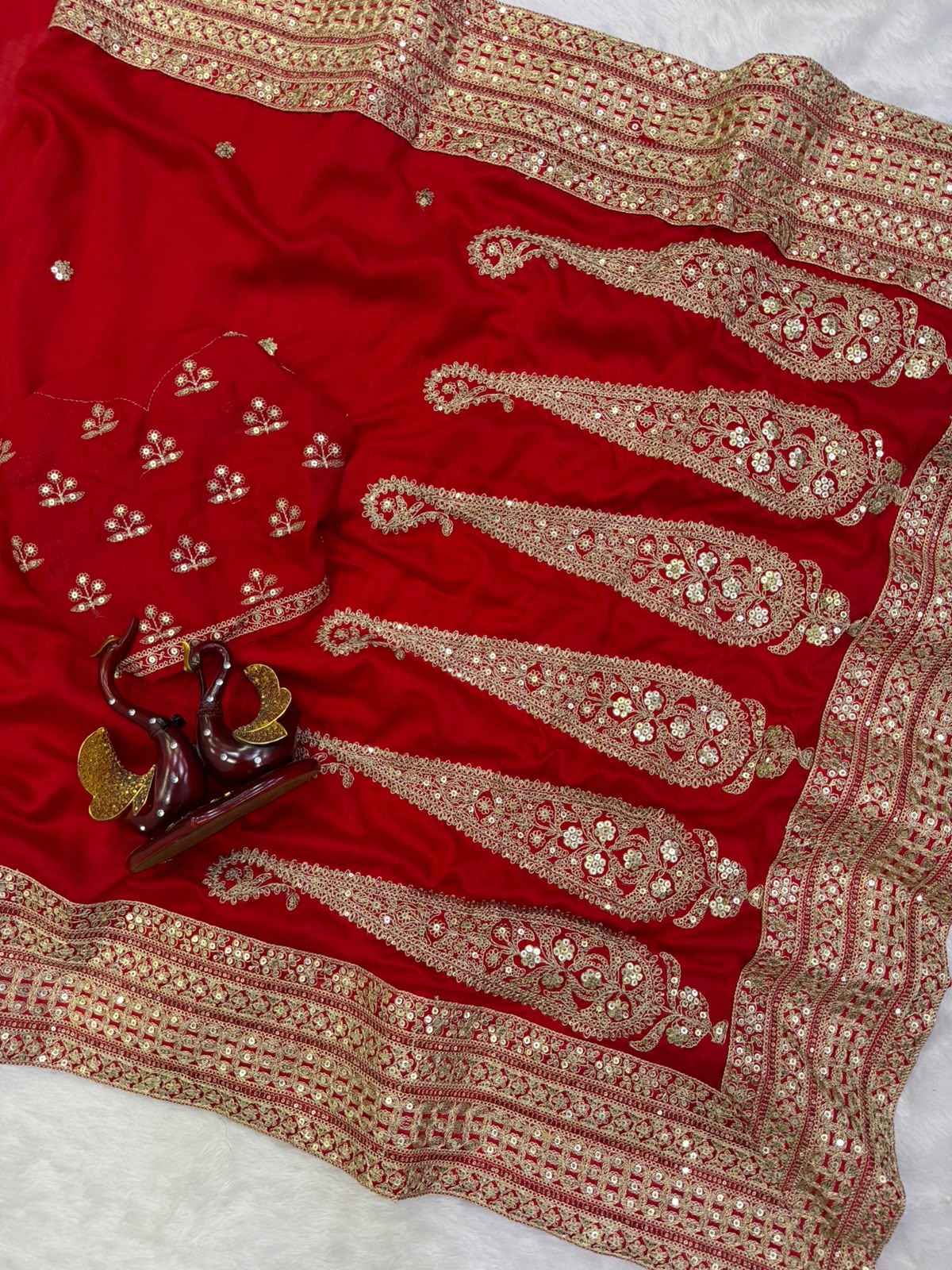 BLOOMING VICHITRA SILK SEQUANCE AND DORI EMBROIDERY WORK SAREE