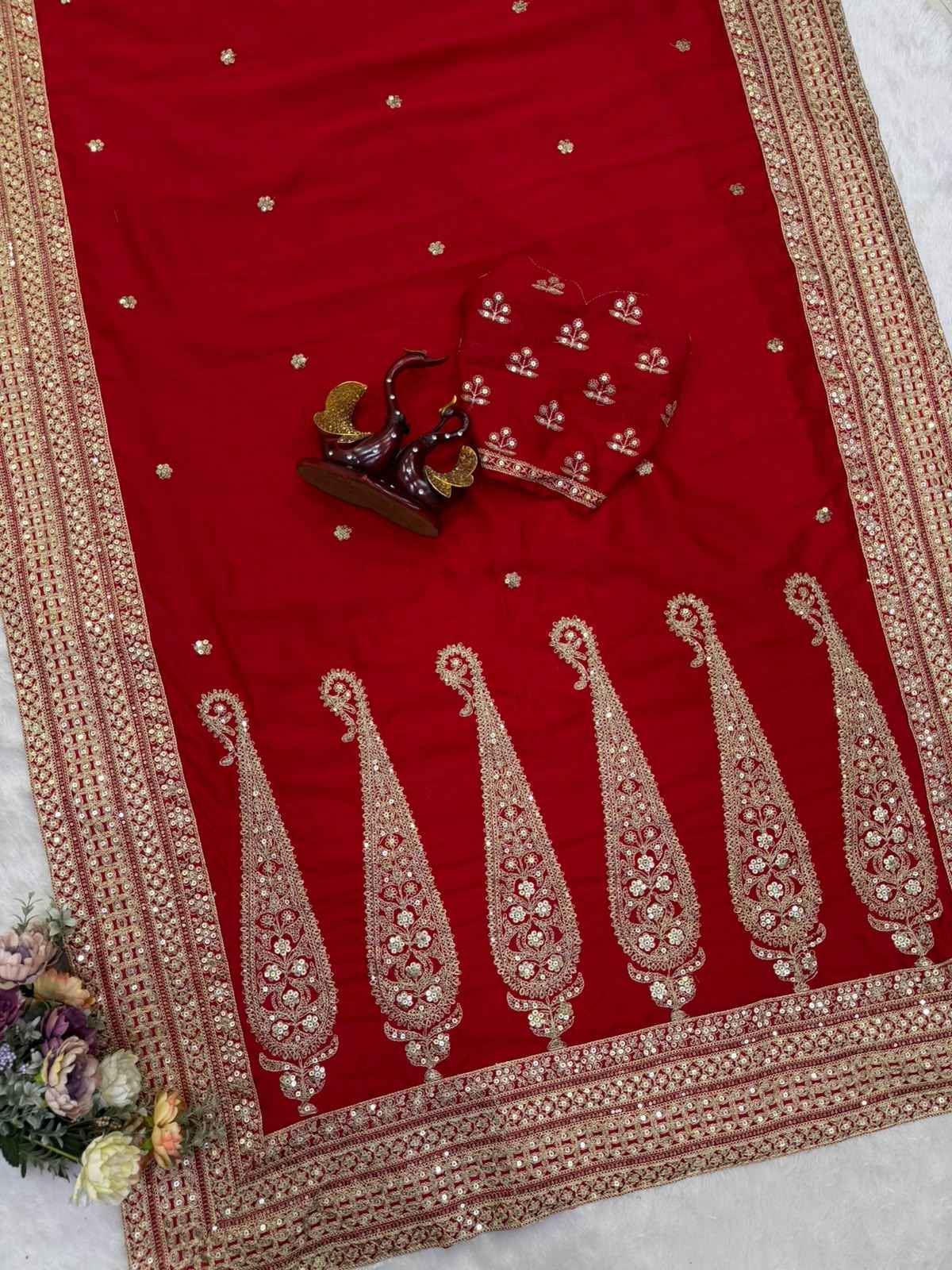 BLOOMING VICHITRA SILK SEQUANCE AND DORI EMBROIDERY WORK SAREE