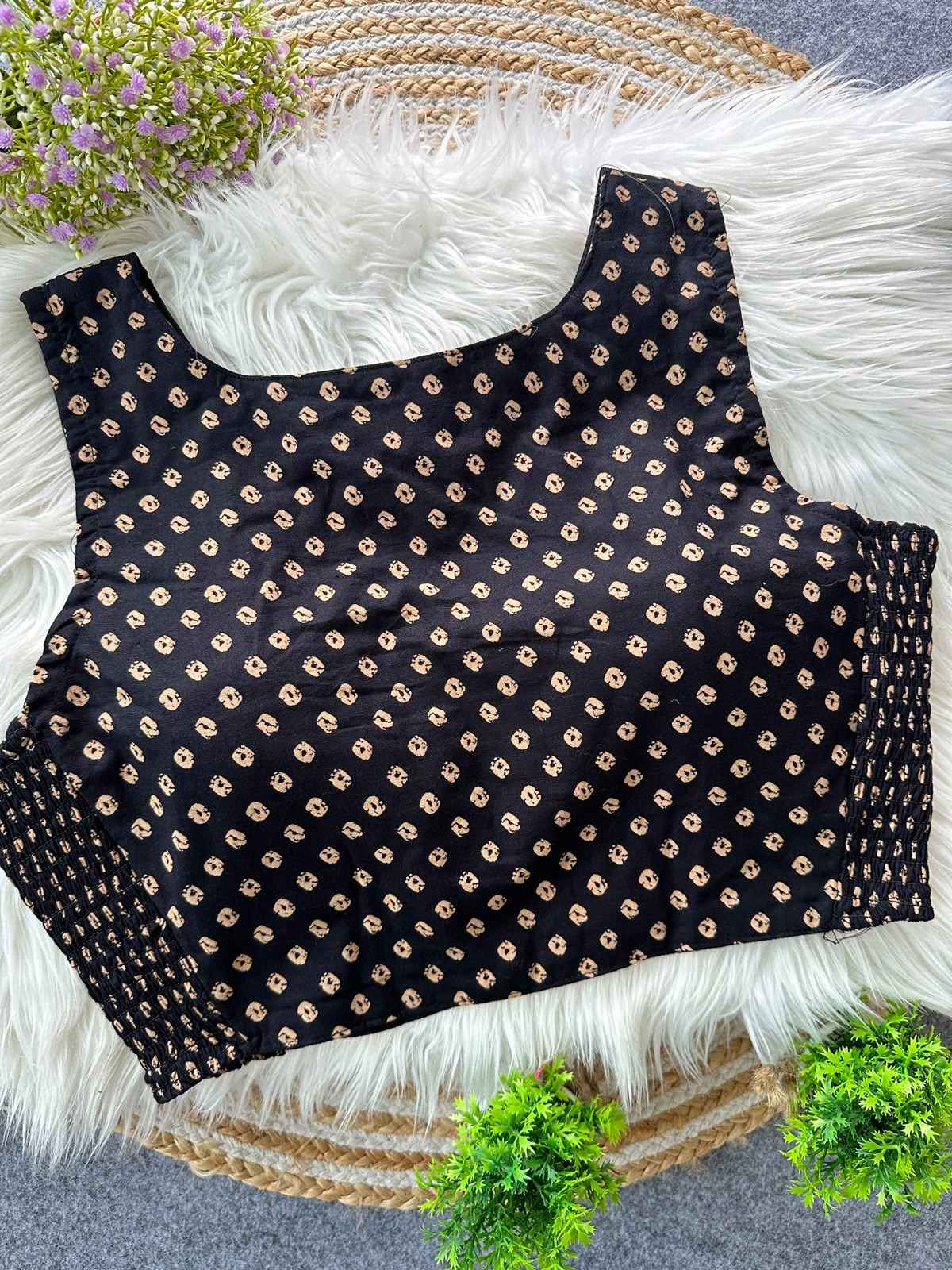 AJRAKH COTTON BANDHANI PRINT BLOUSE 