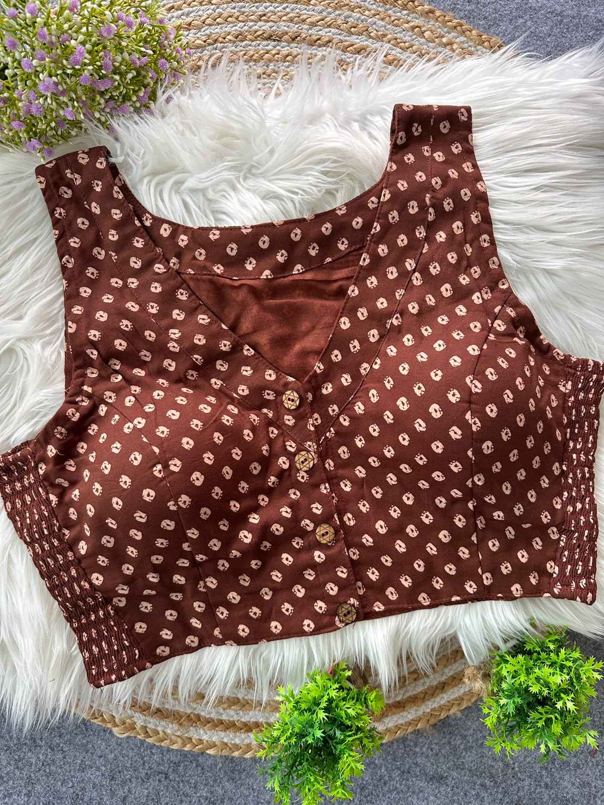 AJRAKH COTTON BANDHANI PRINT BLOUSE 