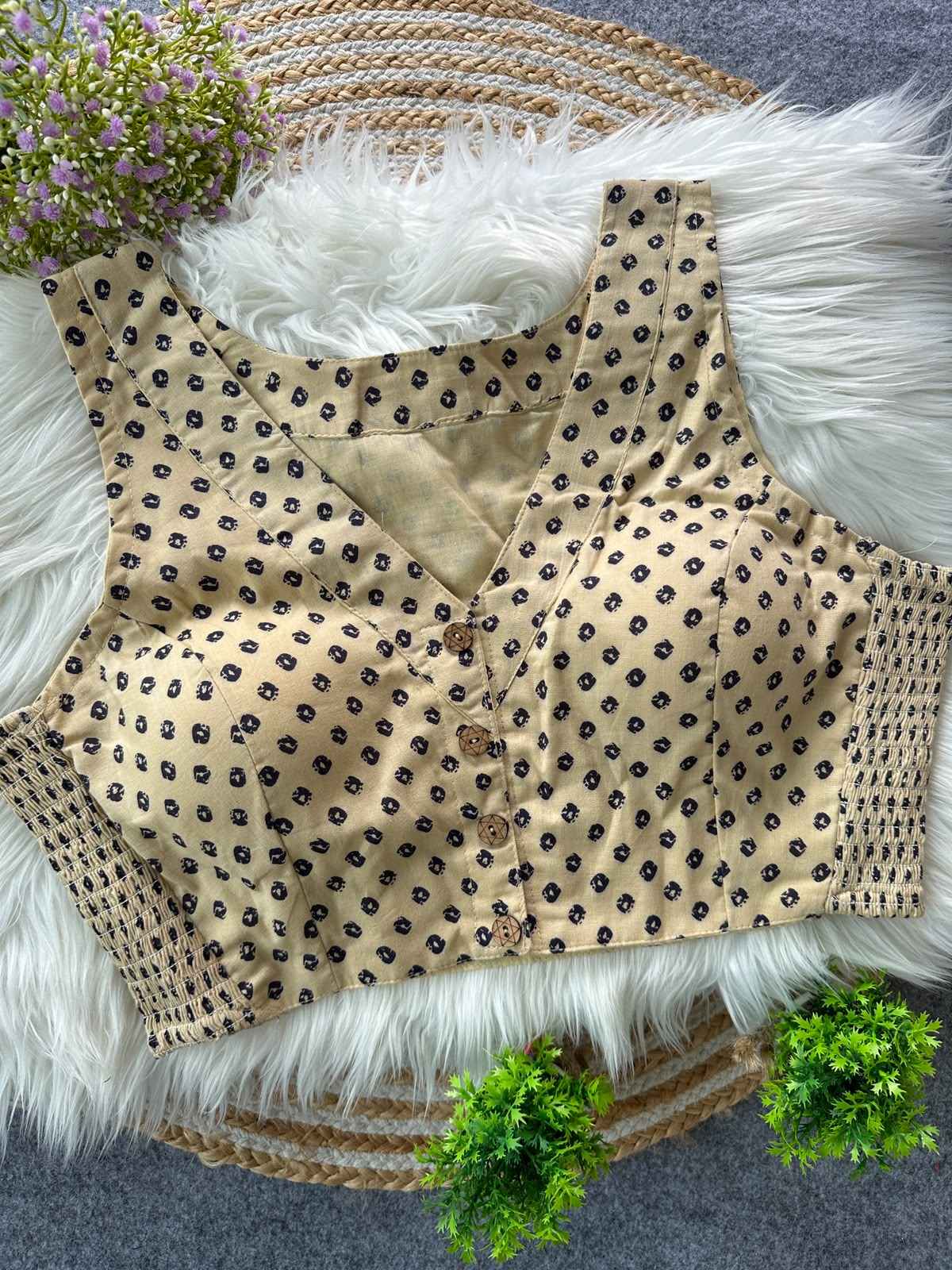AJRAKH COTTON BANDHANI PRINT BLOUSE 