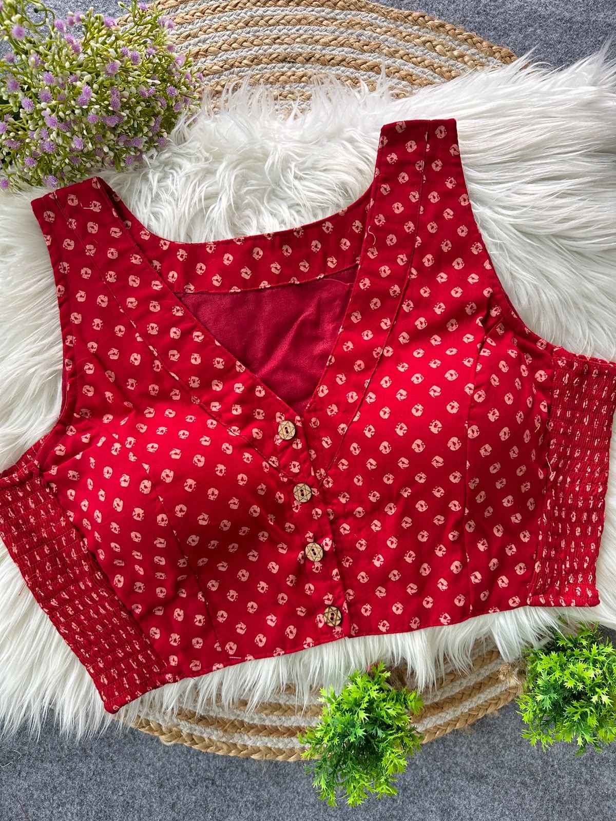 AJRAKH COTTON BANDHANI PRINT BLOUSE 