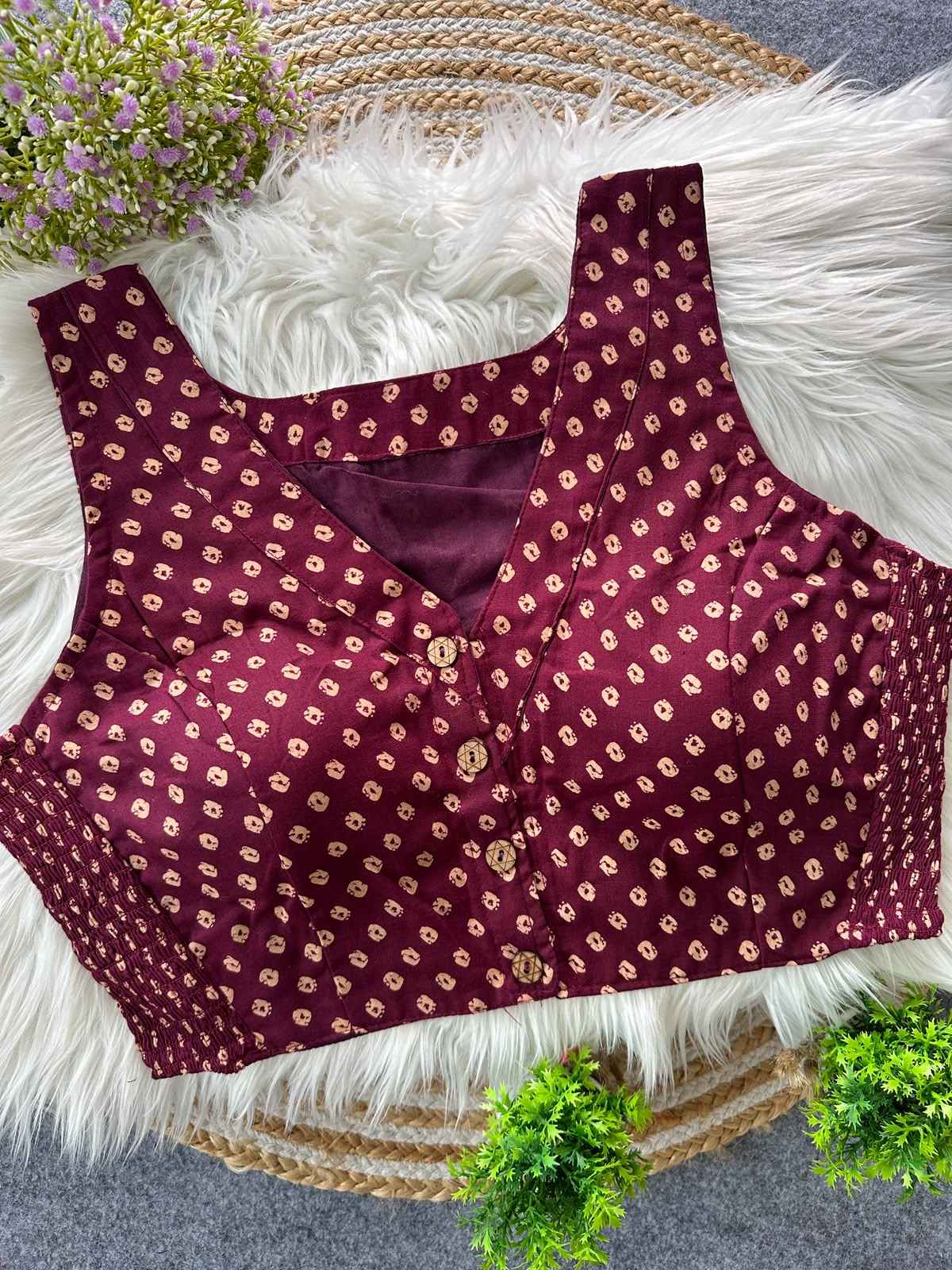 AJRAKH COTTON BANDHANI PRINT BLOUSE 