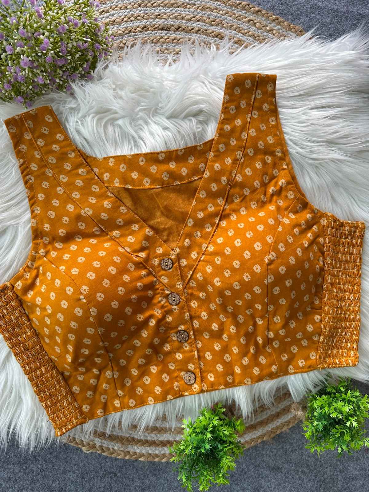 AJRAKH COTTON BANDHANI PRINT BLOUSE 