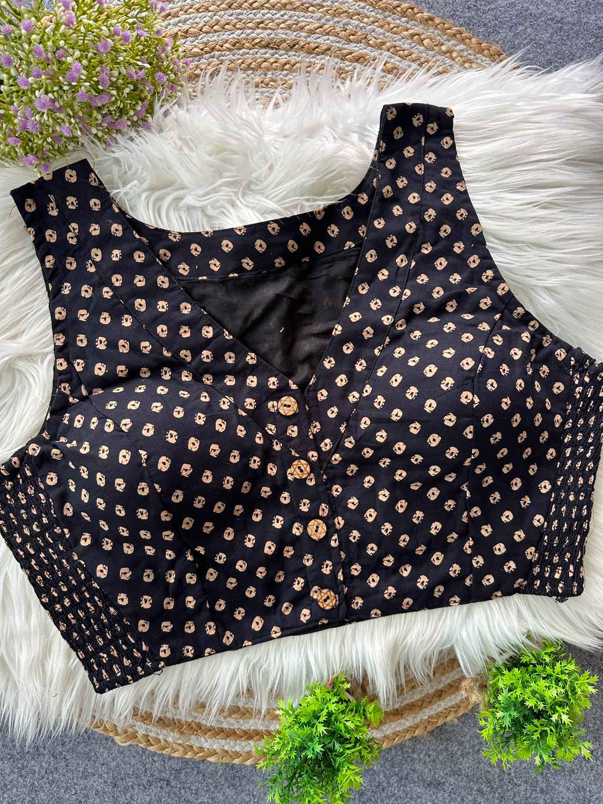 AJRAKH COTTON BANDHANI PRINT BLOUSE 
