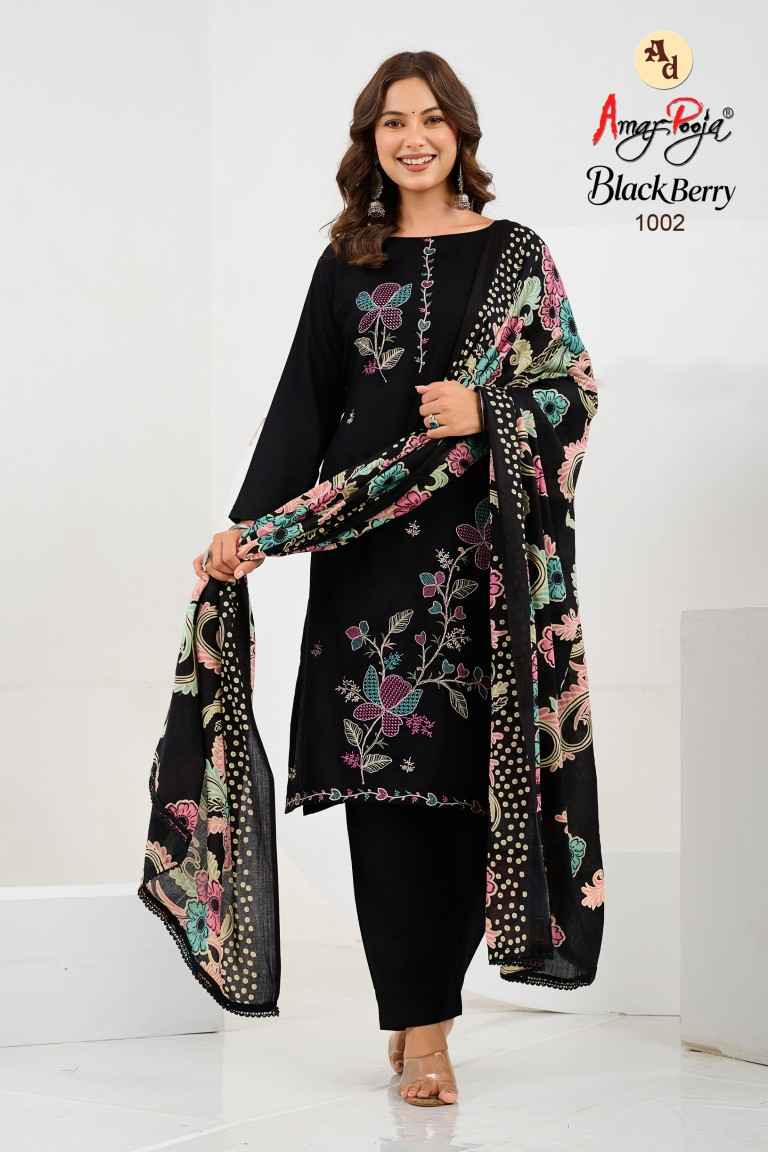 AMAR POOJA BLACK BERRY RAYON EMBROIDERY WORK DRESS MATERIAL