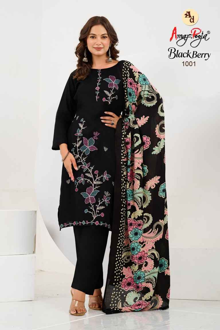 AMAR POOJA BLACK BERRY RAYON EMBROIDERY WORK DRESS MATERIAL