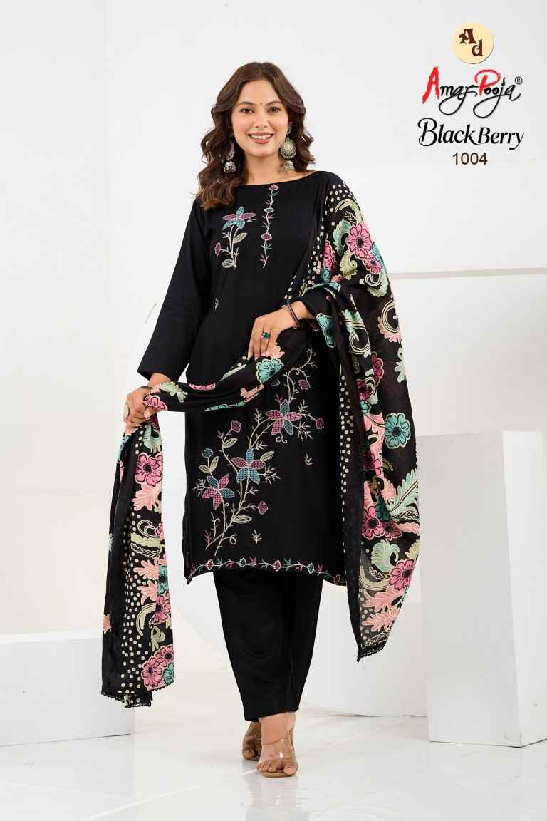 AMAR POOJA BLACK BERRY RAYON EMBROIDERY WORK DRESS MATERIAL