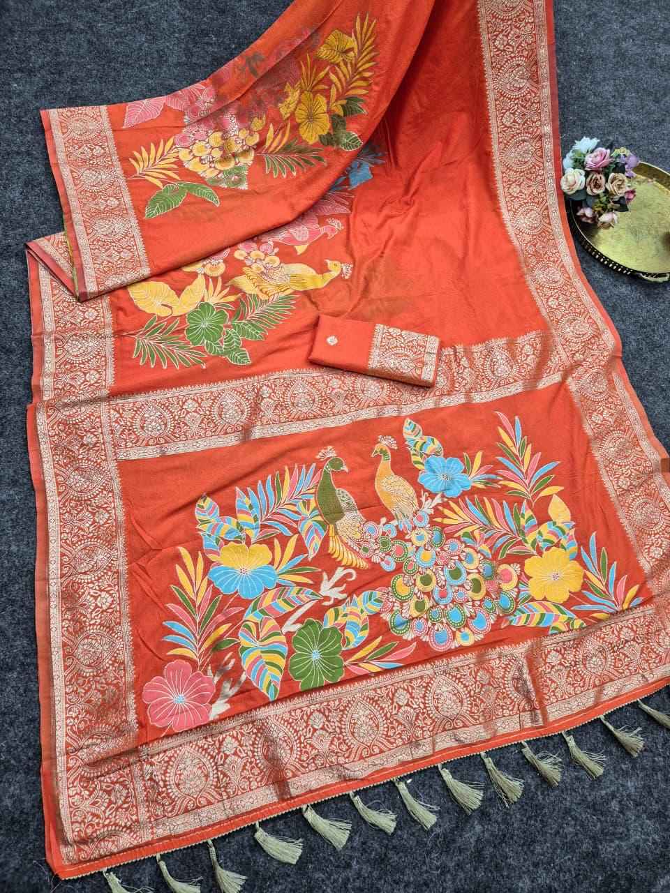 PURE BANARASI KHADI CREPE SILK MEENAKARI ZARI WEAVING SAREE