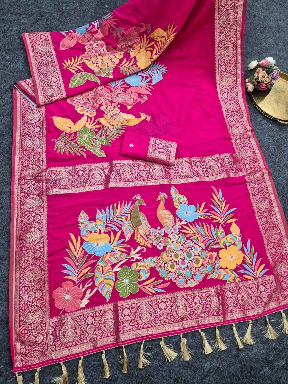 PURE BANARASI KHADI CREPE SILK MEENAKARI ZARI WEAVING SAREE