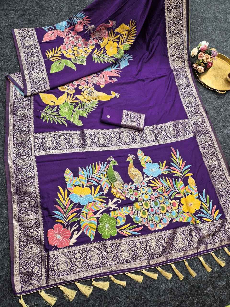 PURE BANARASI KHADI CREPE SILK MEENAKARI ZARI WEAVING SAREE