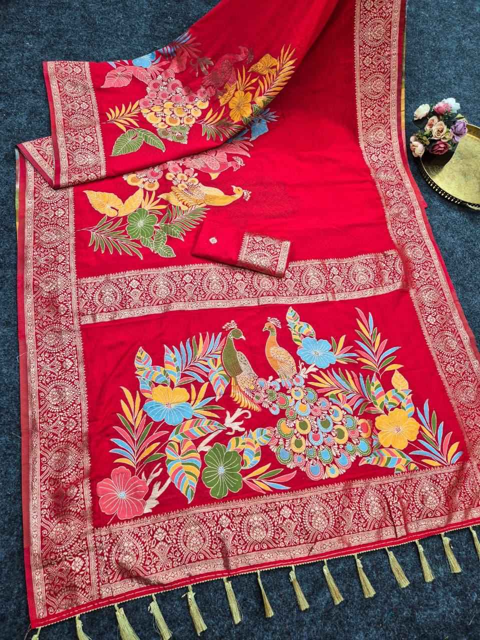PURE BANARASI KHADI CREPE SILK MEENAKARI ZARI WEAVING SAREE