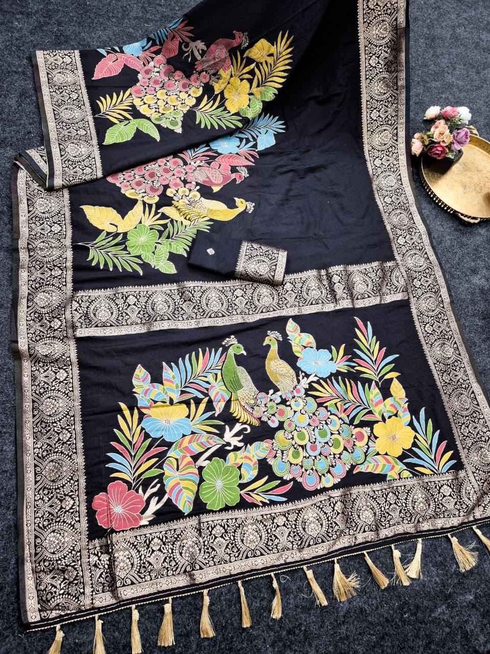 PURE BANARASI KHADI CREPE SILK MEENAKARI ZARI WEAVING SAREE
