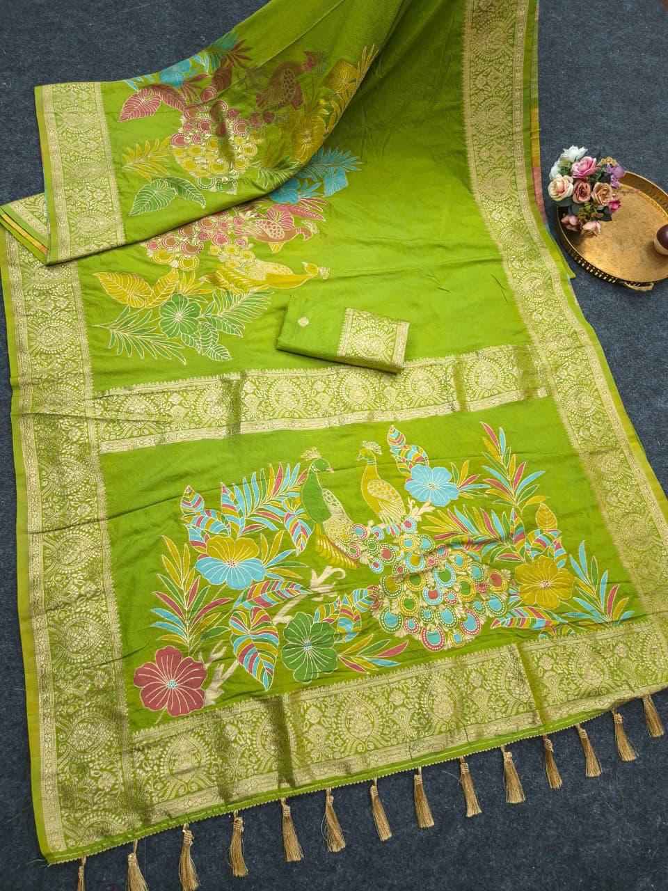 PURE BANARASI KHADI CREPE SILK MEENAKARI ZARI WEAVING SAREE