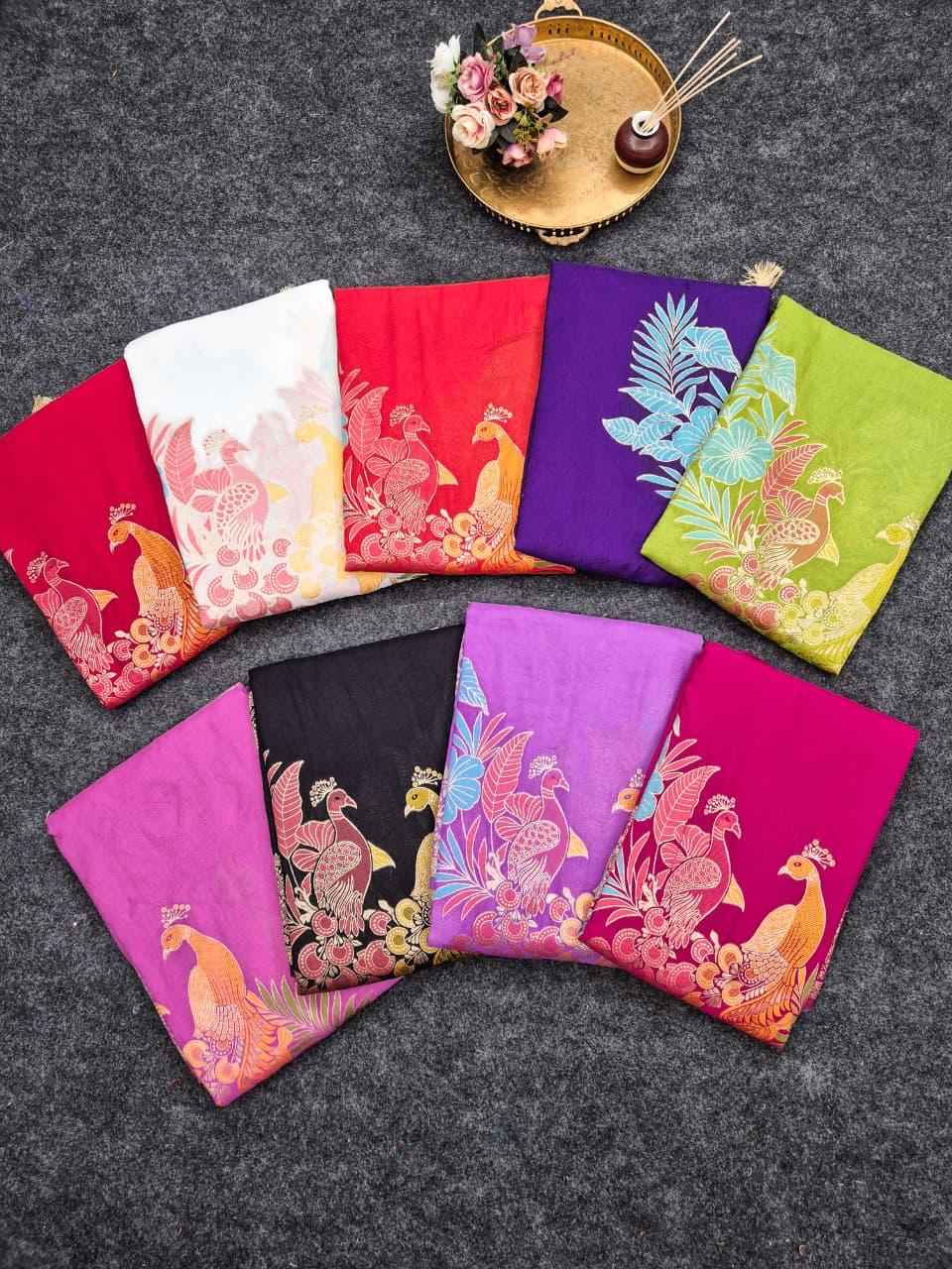 PURE BANARASI KHADI CREPE SILK MEENAKARI ZARI WEAVING SAREE