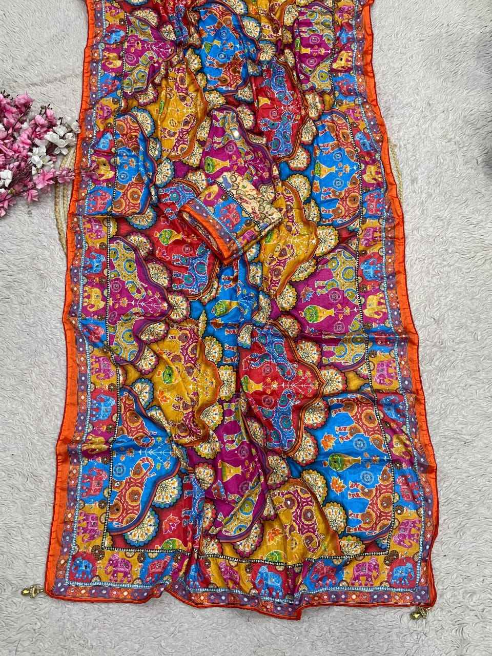 CHINNON DIGITAL PRINT ORIGINAL MIRROR WORK SAREE 1