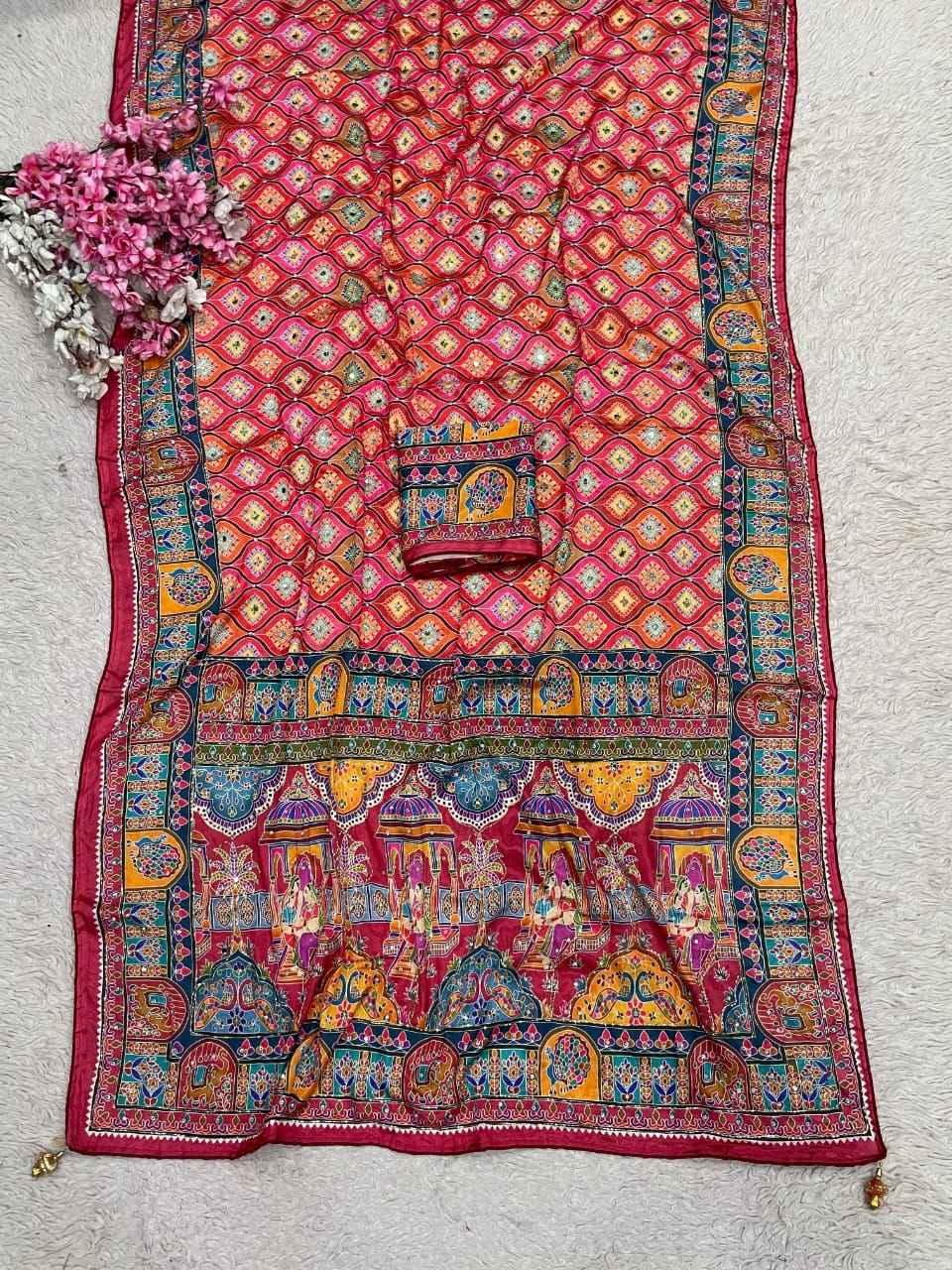CHINNON DIGITAL PRINT ORIGINAL MIRROR WORK SAREE 1