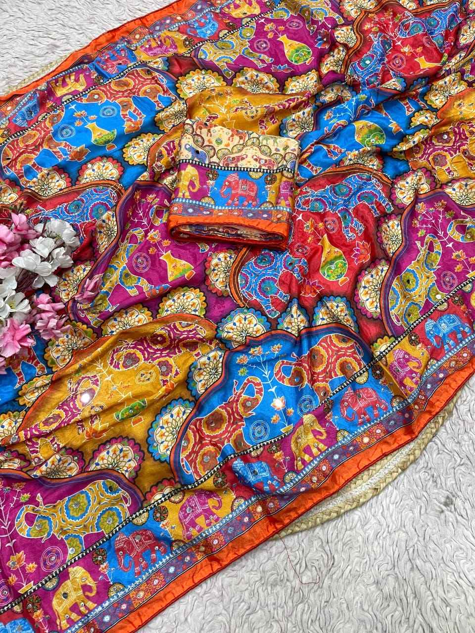 CHINNON DIGITAL PRINT ORIGINAL MIRROR WORK SAREE 1