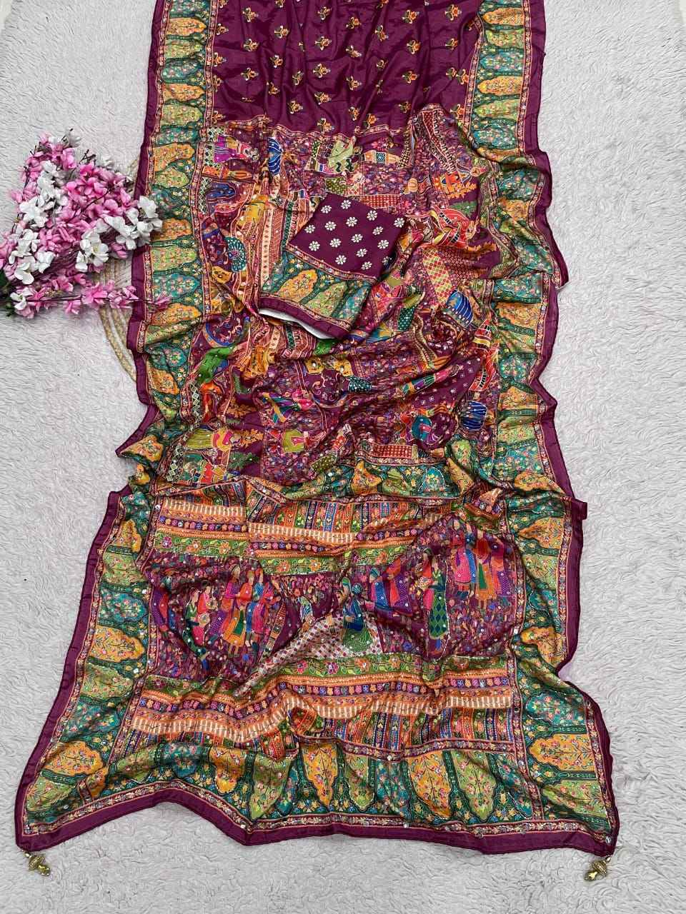 CHINNON DIGITAL PRINT ORIGINAL MIRROR WORK SAREE 1