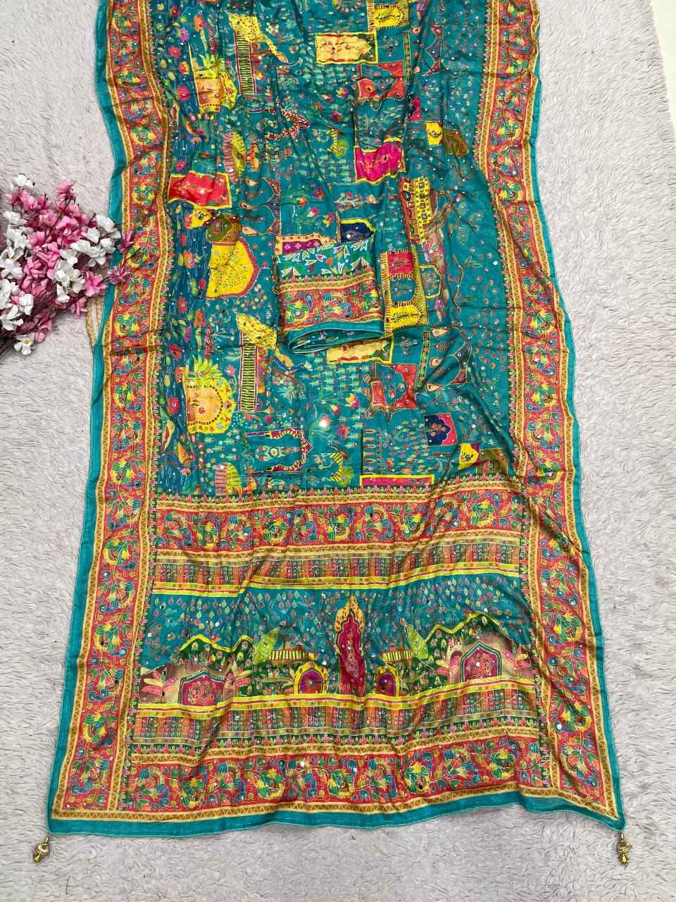 CHINNON DIGITAL PRINT ORIGINAL MIRROR WORK SAREE 1