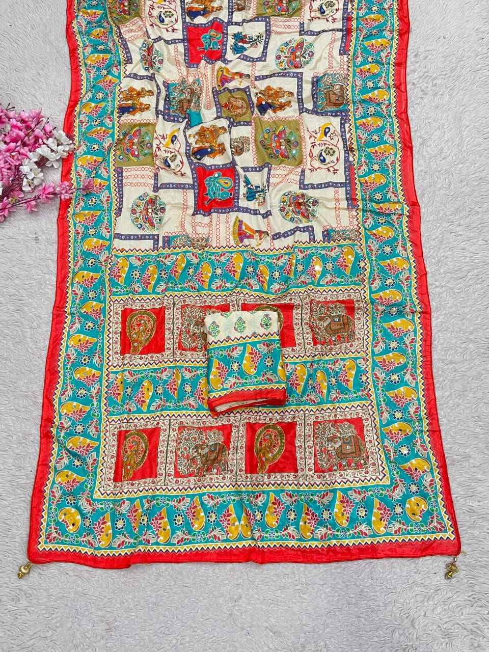 CHINNON DIGITAL PRINT ORIGINAL MIRROR WORK SAREE 1