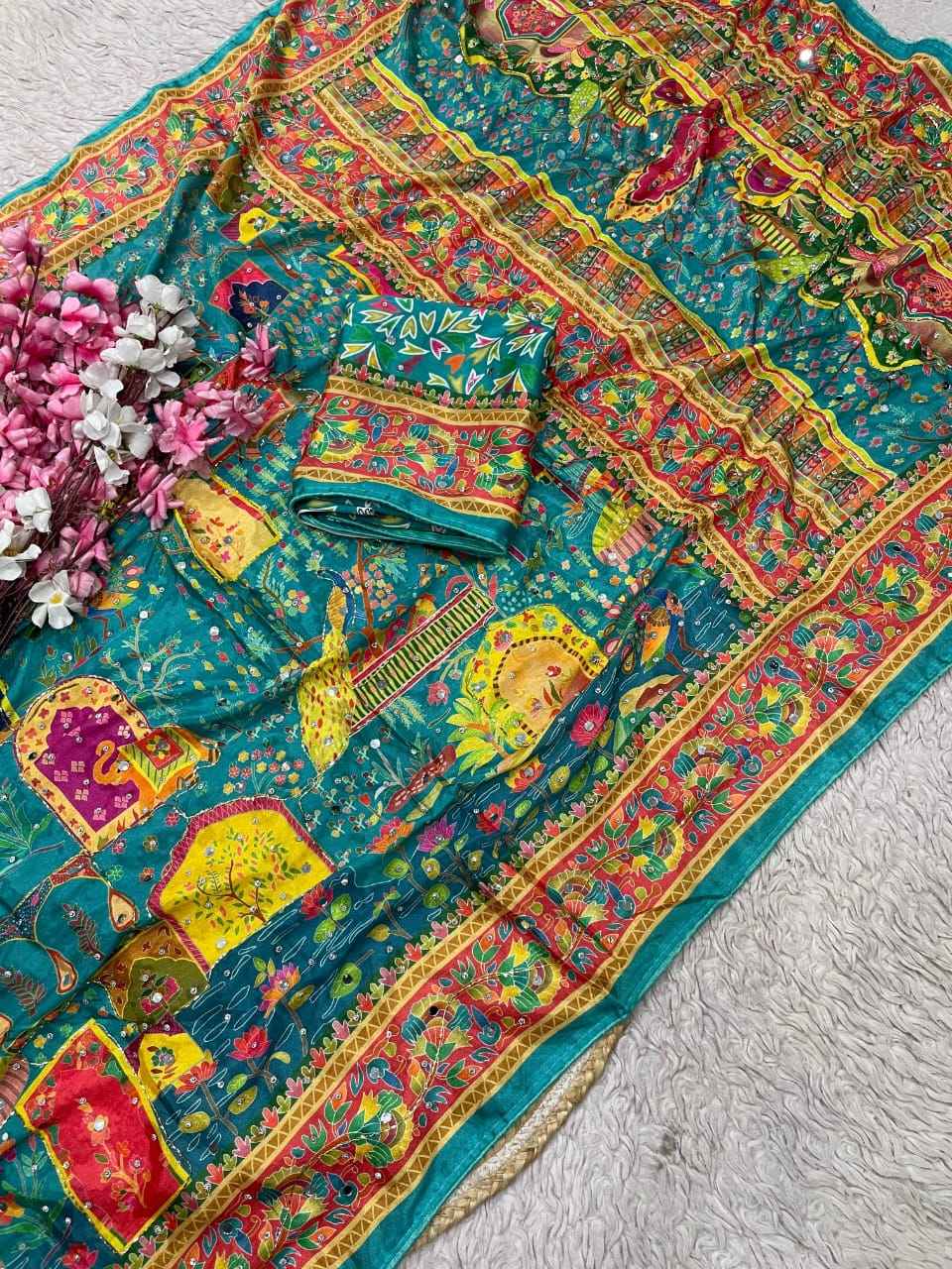 CHINNON DIGITAL PRINT ORIGINAL MIRROR WORK SAREE 1
