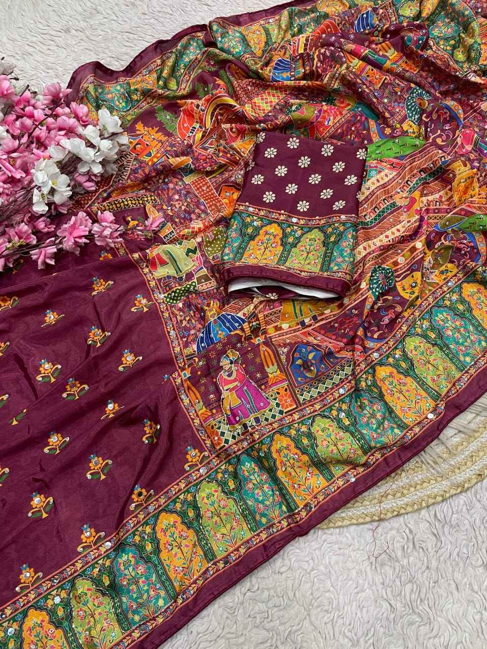 CHINNON DIGITAL PRINT ORIGINAL MIRROR WORK SAREE 1