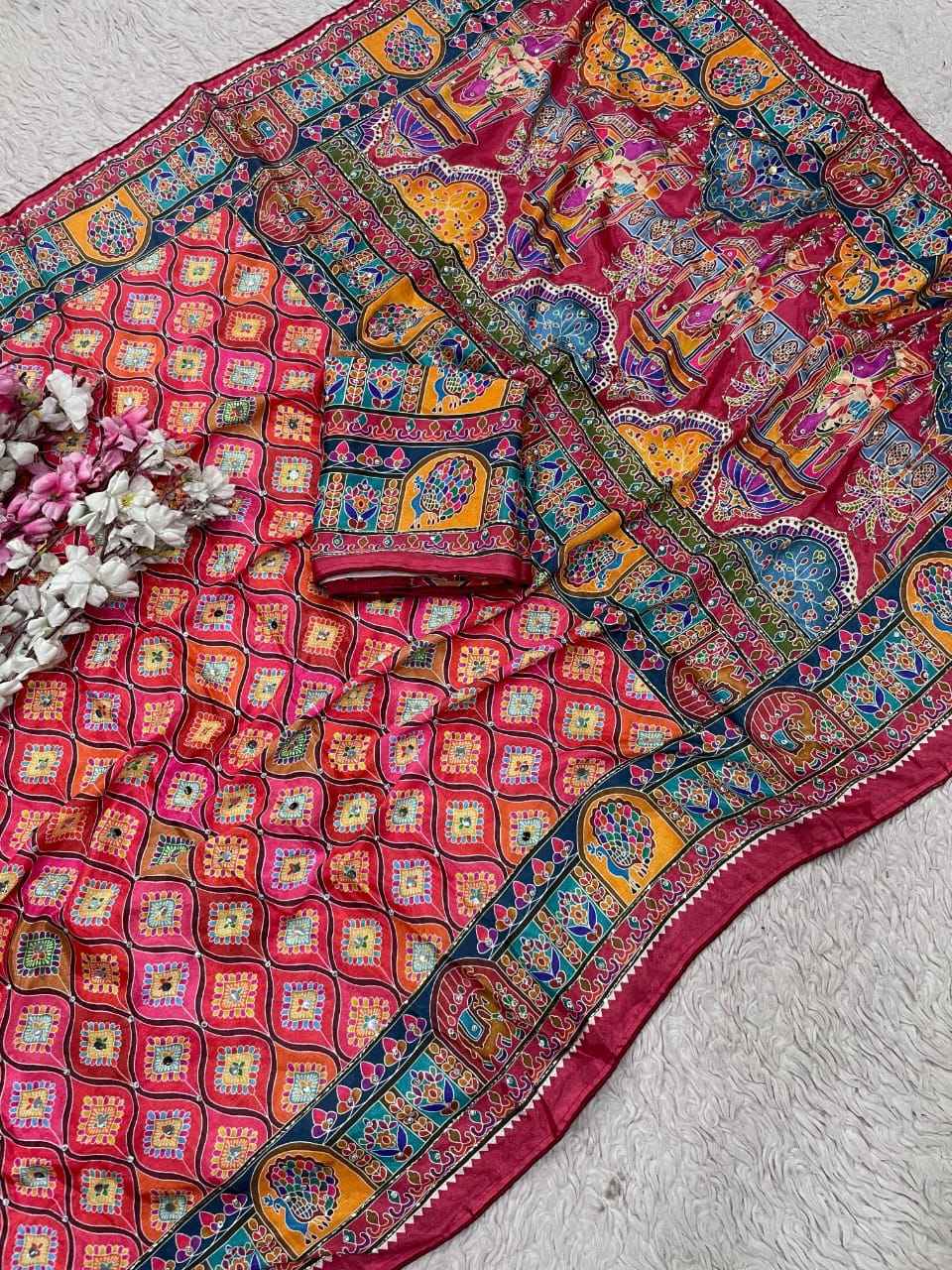 CHINNON DIGITAL PRINT ORIGINAL MIRROR WORK SAREE 1